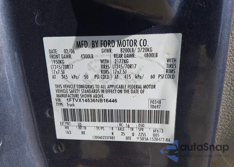 2006 Ford F-150 Fx4/Lariat/Xl/Xlt from USA, damaged, VIN 1FTVX14536NB16446